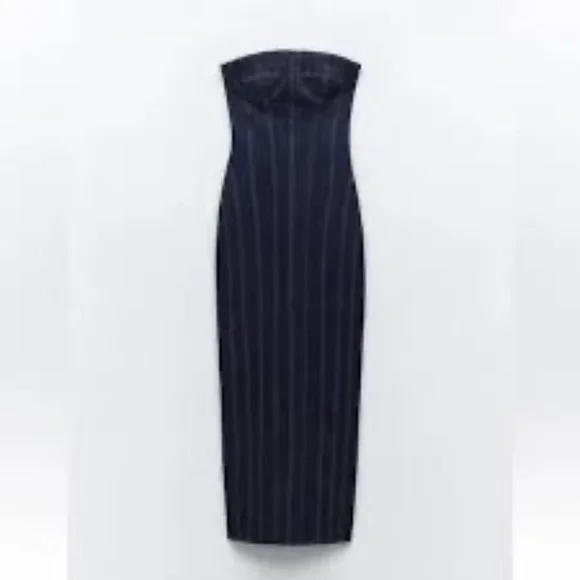 NWT Zara Blue Denim Midi Bustier Corset Party Dress Medium - Picture 2 of 16